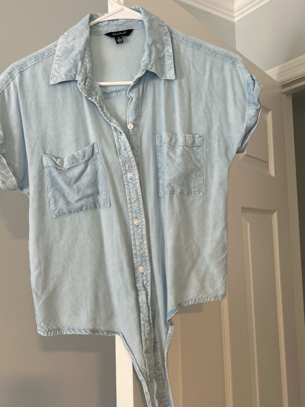 Light Blue Demi Button-Up Tie-Front Shirt-